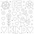 Be kind. Coloring page. Black and white vector illustration. Royalty Free Stock Photo