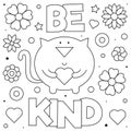 Be kind. Coloring page. Black and white vector illustration. Royalty Free Stock Photo