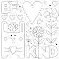 Be kind. Coloring page. Black and white vector illustration. Royalty Free Stock Photo