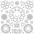 Be kind. Coloring page. Black and white vector illustration. Royalty Free Stock Photo