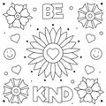 Be kind. Coloring page. Vector illustration of flowers. Royalty Free Stock Photo