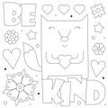 Be kind. Coloring page. Vector illustration of a fox with heart Royalty Free Stock Photo