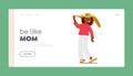 Be Like Mom Landing Page Template. Young Girl Wearing Oversized Pair Of Her Mother Slippers and Summer Straw Hat