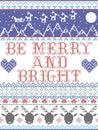 Be Merry and Bright Carol lyrics Christmas pattern with Scandinavian Nordic festive winter pattern in cross stitch with hearts