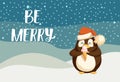 Be Merry Greeting Card with Cute Arctic Penguin