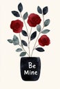 Be Mine: Red Roses in a Black Pot Royalty Free Stock Photo