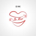 Be Mine typographical design elements and Red heart shape with hand embrace.Hugs and Love yourself sign