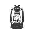 Be My Light. Retro Kerosene lamp. Vintage paraffin lamp. Doodle style. on white.