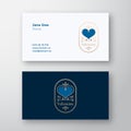 Be My Valentine Abstract Curly Heart Frame Label and Business Card Template. Gold and Blue Colors Greeting Logo or