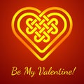 Be My Valentine card with a Celtic heart shape knot, vector illustration Royalty Free Stock Photo