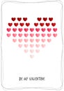 Be my valentine card decorated with simple pink and red heart shapes on white background