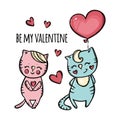 BE MY VALENTINE Cat Holiday Cartoon Vector Illustration Set Royalty Free Stock Photo