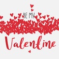 Be my Valentine celebrating card. Illustration with paper hearts and hanwritten lettring. Royalty Free Stock Photo