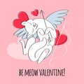 Be my valentine - cupid cat illustration.