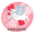 Be my valentine - cupid cat illustration.