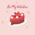 Be my Valentine elements design - cake, coffee, envelope. Valentines day flat symbol- heart cake . Holiday of love in