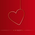 Be my Valentine. Gold heart on red background