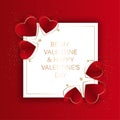 Be my Valentine. Gold and red heart on red background