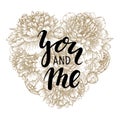 Be my valentine Hand drawn calligraphy and brush pen lettering with gold floral heart