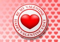 Be My Valentine and Happy Valentines Day text around red heart in ring on pink hearts background. Cute card, banner, flyer, poster Royalty Free Stock Photo