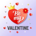 Be my valentine lettering heart paper banner elements