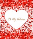 Be my valentine luxury card with many red hearts and text on isolated background