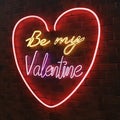 Be My Valentine neon on brick wall