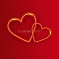 Be my Valentine. Neon hearts on red background