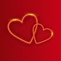 Be my Valentine. Neon hearts on red background