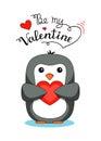 `Be my valentine` penguin with heart