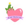 Be my Valentine. Valentine`s day greeting card, flyer with cute green frog Royalty Free Stock Photo