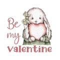 Be my Valentine. Valentines animals. cute bunny with a heart. love you. valentine's day illustration. Royalty Free Stock Photo