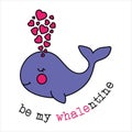 Be My Valentine Be Mine Cute Purple Whale With Pink Hearts Fountain Valentine\'s Day Funny Quote Be My Whalentine