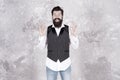 Be OK today. Happy hipster with mustache and beard show OK signs. Bearded man smiling with OK hand gestures. Its OK to Royalty Free Stock Photo