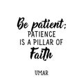 Be patient. Patience is a pillar of faith. Ramadan Lettering. calligraphy vector. Ink illustration