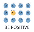 Be positive emoji concept. Positive thinking mood negative emotions. Happy and unhappy. Bad experience, good feedback. Psychology