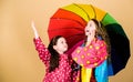 Be rainbow in someones cloud. Rainy day fun. Happy walk under umbrella. Kids girls happy friends under umbrella. Rainy