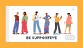 Be Supportive Landing Page Template. Multiethnic Couples Talking. Chatting People, Multiracial Men and Women Meeting