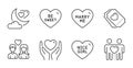 Be sweet, Love ticket and Nice girl icons set. Hold heart, Marry me and Love night signs. Vector