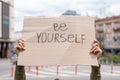 Be yourself support phrase for body positive movement. self-respect and self love support. Royalty Free Stock Photo