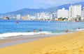 Beach in Acapulco with tourists and Hotels Royalty Free Stock Photo