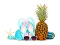 Summer vacation beach accessories isolated on a white background Royalty Free Stock Photo