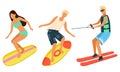 Beach Activities, Man and Woman on Surfboards Royalty Free Stock Photo