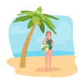 Beach Activity concept. woman with beachball on the beach