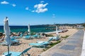 Beach on Aegean sea coast in Nikiti, Greece Royalty Free Stock Photo