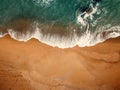 Beach on aerial drone top view with ocean waves reaching shore