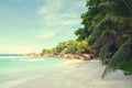 Beach Anse Cocos, La Digue, Seychelles. Toned image
