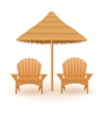 Beach armchair lounger deckchair wooden and umbrella made of straw and reed vector illustration Royalty Free Stock Photo