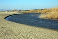 Beach with a stream in the winter, Fregene, Italy