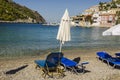 Beach of assos on the bay and port of the same name kefalonia